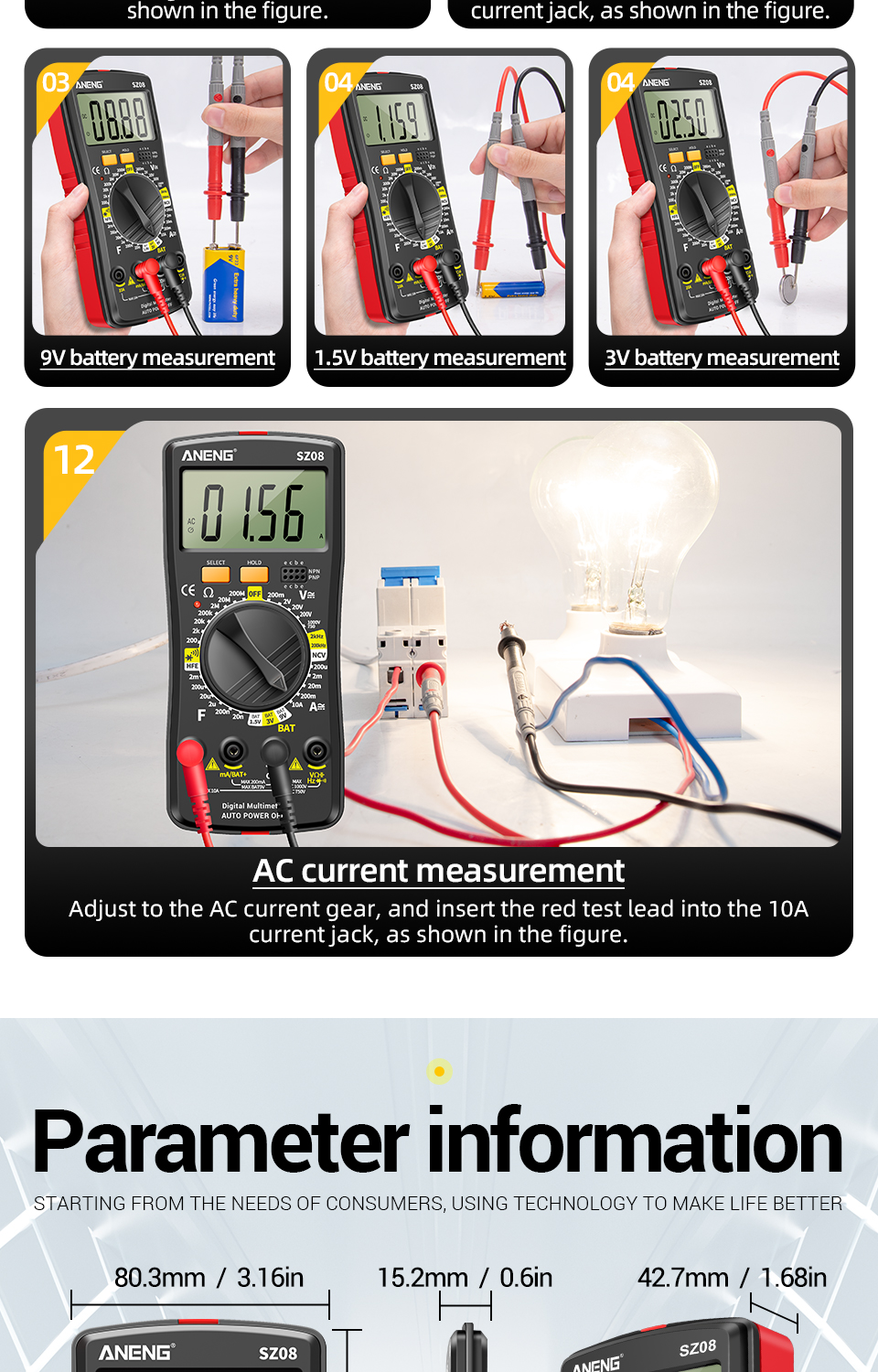 ANENGSZ08Ultra-thinSplitLCDDigitalMultimeterTesterwithStowableTestPenACDC220VProfessionalMultimetroA-1933493-9