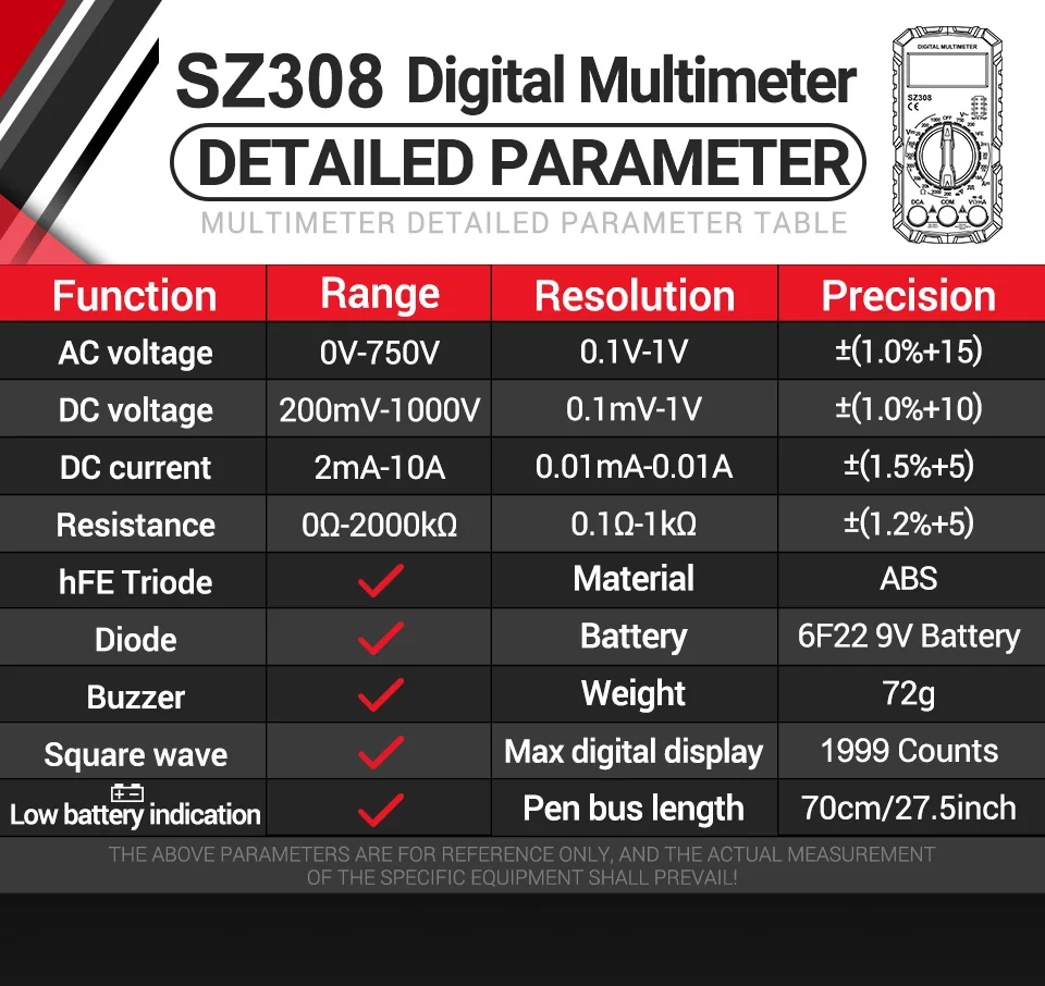 ANENGSZ308DigitalMultimeterHandheldACDCVoltageCurrentResistanceAmmeterwithDiodeWaveOutputHFETransist-2014844-15