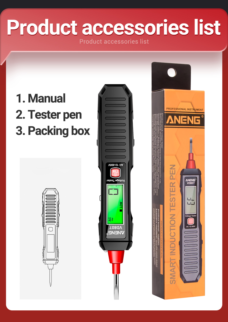 ANENGVD807VoltageTesterPenHigh-SensitivityInduction12-300VMeasurementRangewithSoundandLightAlarmSyst-2001024-17