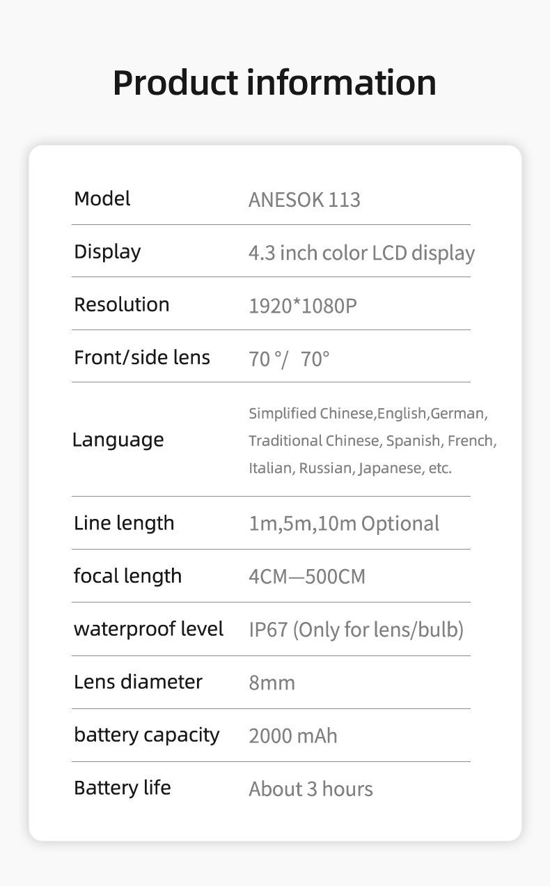 ANESOK1138mmEndoscopeCameraLCDDisplay43in1080PIndustrialBorescopeWaterproofforHighDefinitionDetectio-1987706-10