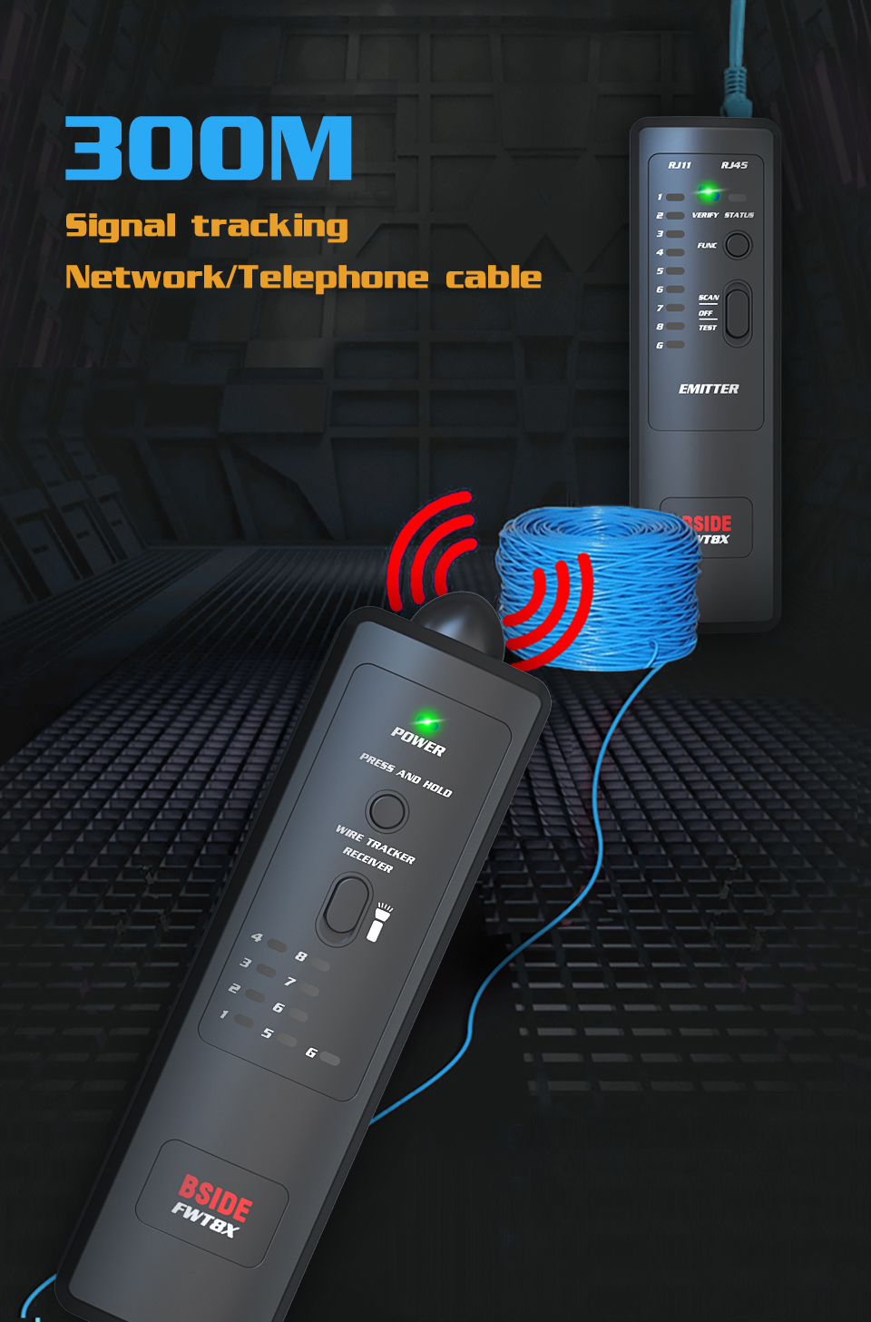 BSIDEFWT8XNetworkCableTrackerDetecteurRJ1145LanEthernetPhoneWireTesterFinderTelecomToolelectrifiedWo-1994981-2