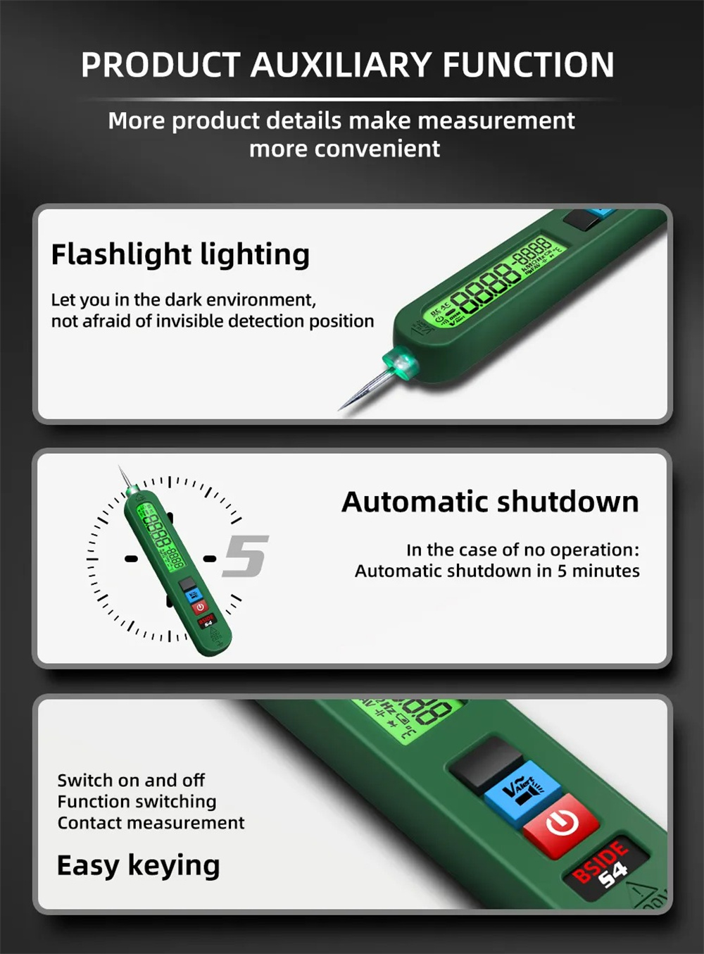 BSIDES4LeakageVoltageTesterDualDisplay12300VPrecisionwithBacklightFlashlightTopElectricalSafetyTool-1999714-13