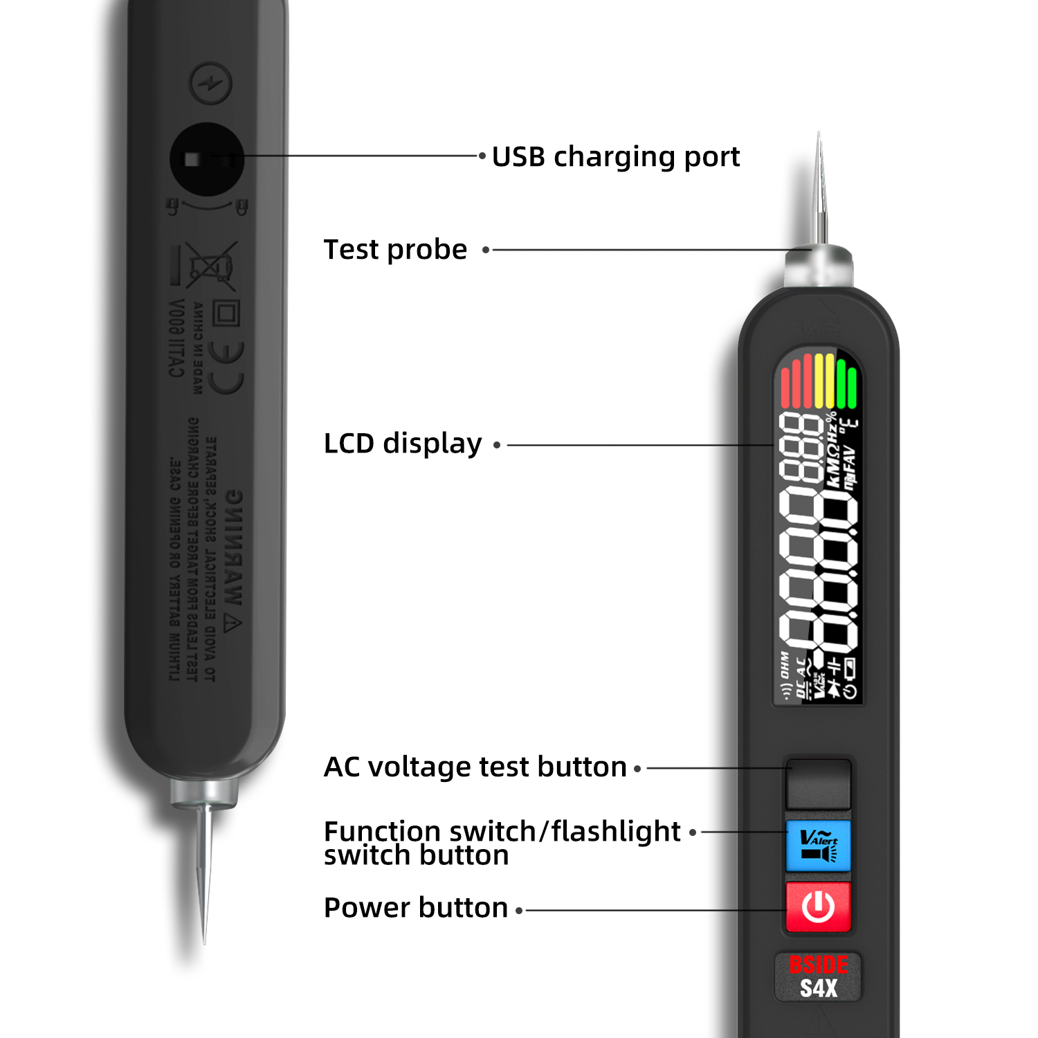 BSIDES4XSmartInductionMeasuringPenwithACVoltageTestingupto300VTemperatureSensorLeakageDetectionSafeM-2000911-9