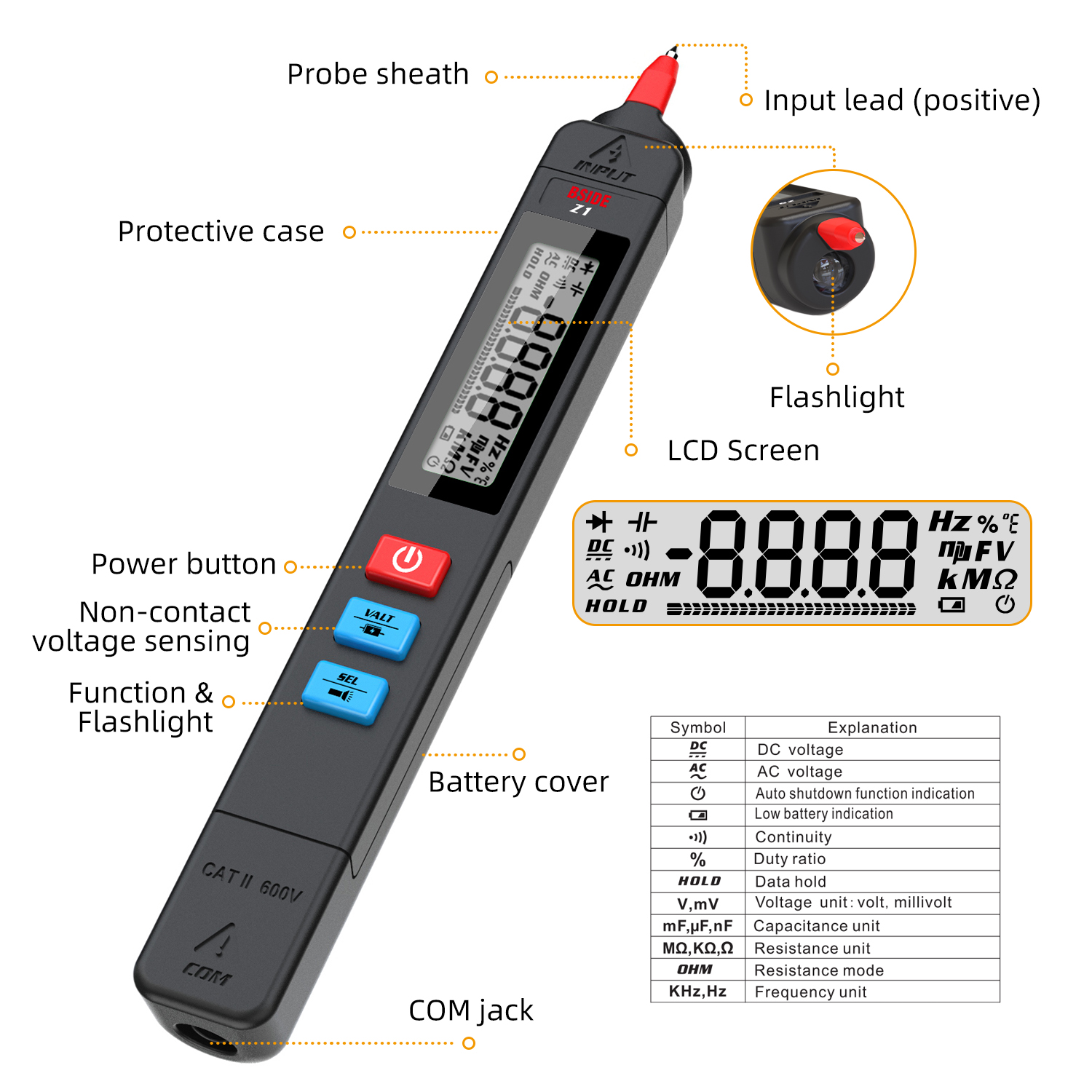 BSIDEZ1MiniDigitalMultimeterSmartPen-TypeLCD2000CountsVoltmeterResistanceTesterFlashlightforElectron-1955386-3