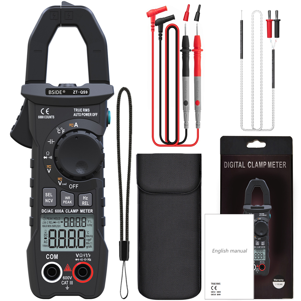 BSIDEZT-QS9DigitalClampMeter600ACurrentTrueRMSSmartPlierammeterAutoRang6000CountsMultimeterDCACVolta-1967469-1