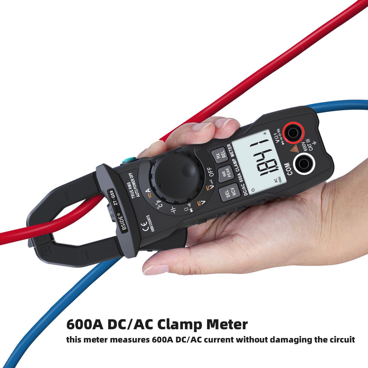 BSIDEZT-QS9DigitalClampMeter600ACurrentTrueRMSSmartPlierammeterAutoRang6000CountsMultimeterDCACVolta-1967469-3