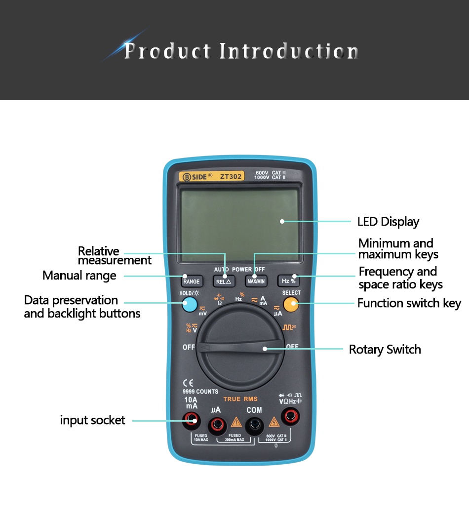 BSIDEZT302DigitalMultimeter9999CountsTrueRMSMultifunctionACDCVoltageTemperatureCapacitanceTester-1967471-3