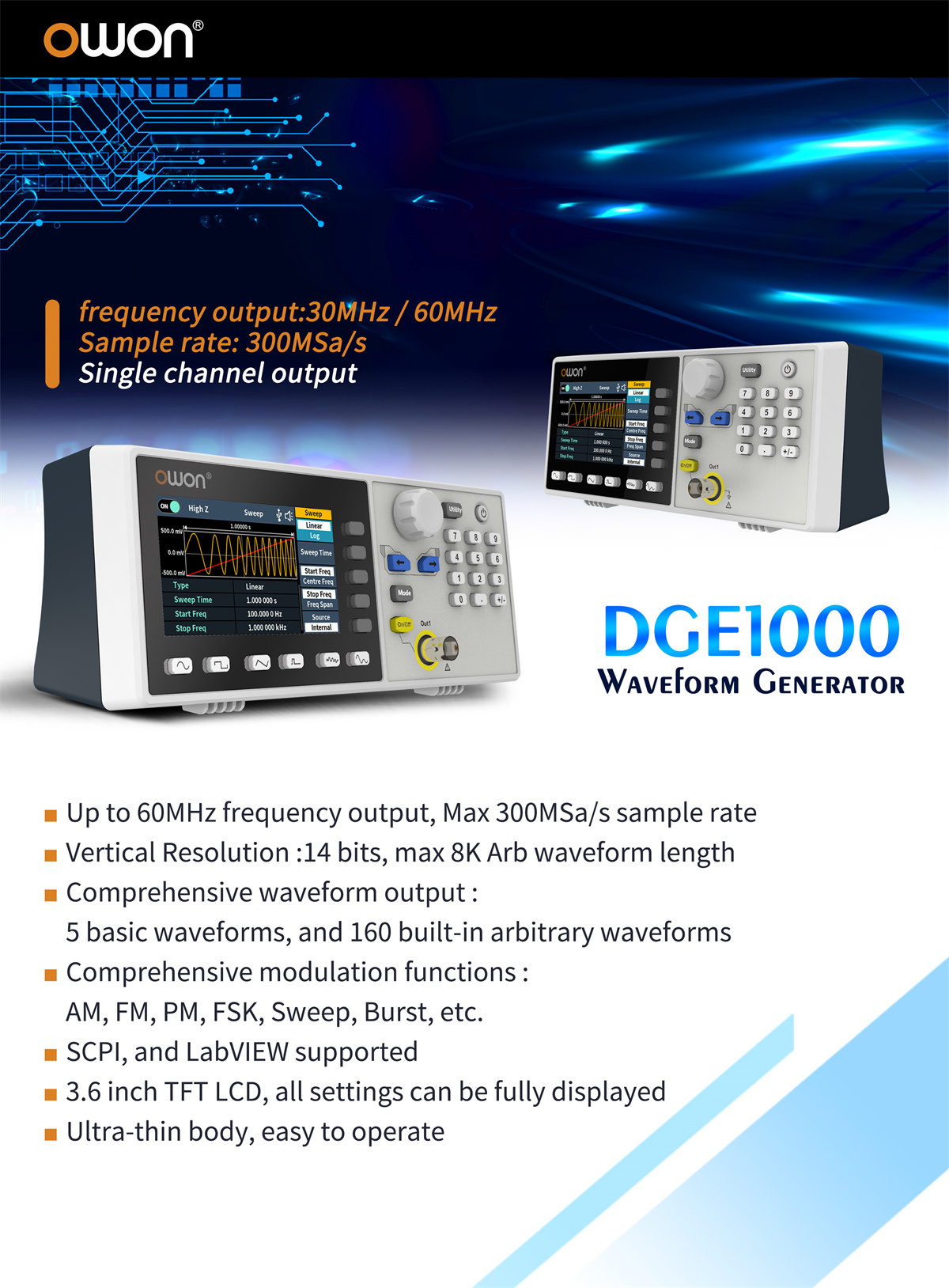 DGE1030DGE1060ArbitraryWaveformGenerator1Channel30Mhz60MhzBandwidth14BitsDigitalWaveformGenerator-2010032-1