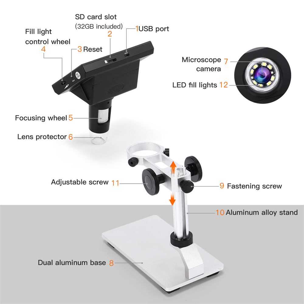 DM41000XDigitalMicroscope43HDLCDwith32GBCardMetalBracketMagnifyingLoupeCameraLens2MPAdjustableLEDMic-1994942-8