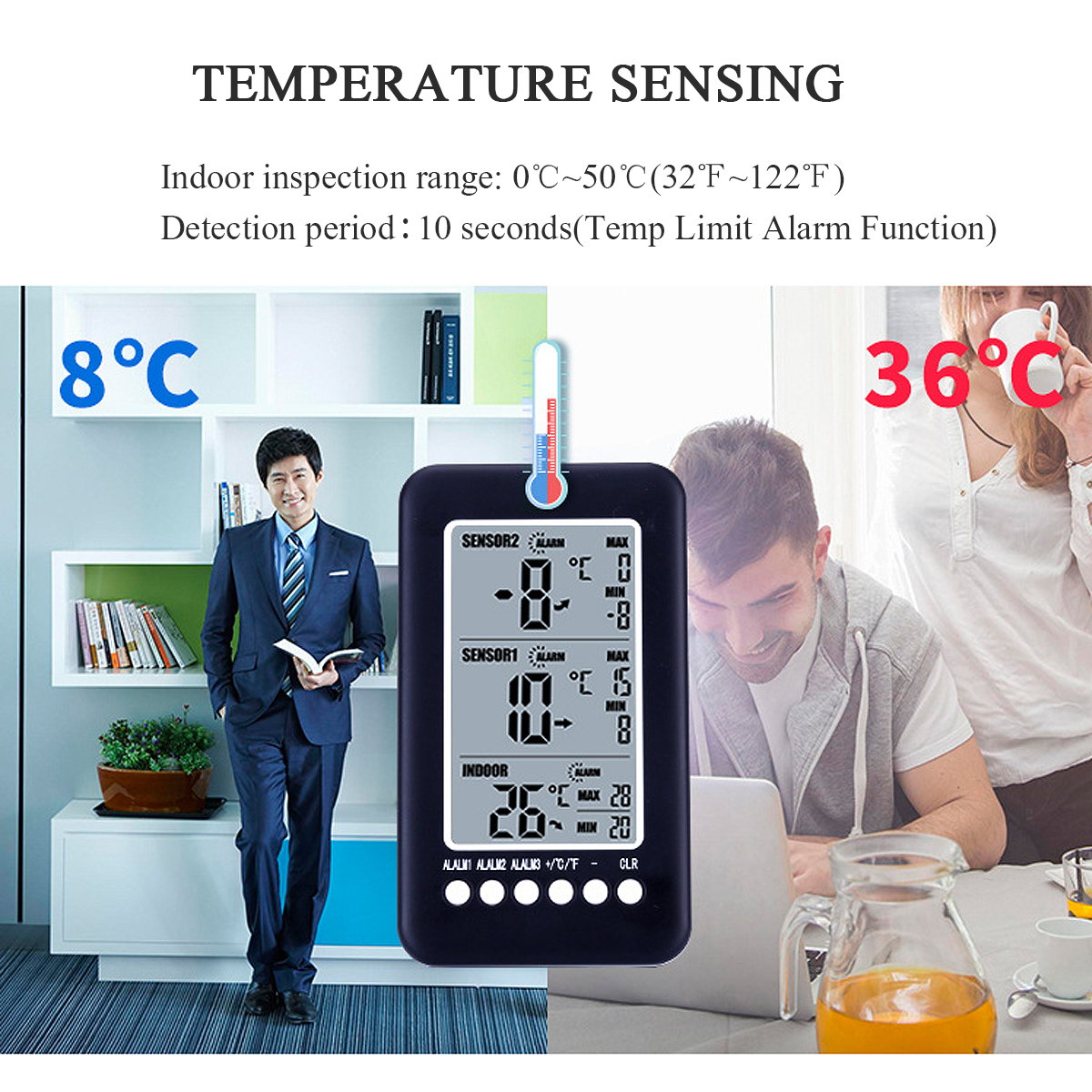 DigitalIndoorOutdoorThermometerDualSensorLCDDisplaywithTrendIndicatorsMaxMinTemperatureAlerts433Mhz1-2006375-3