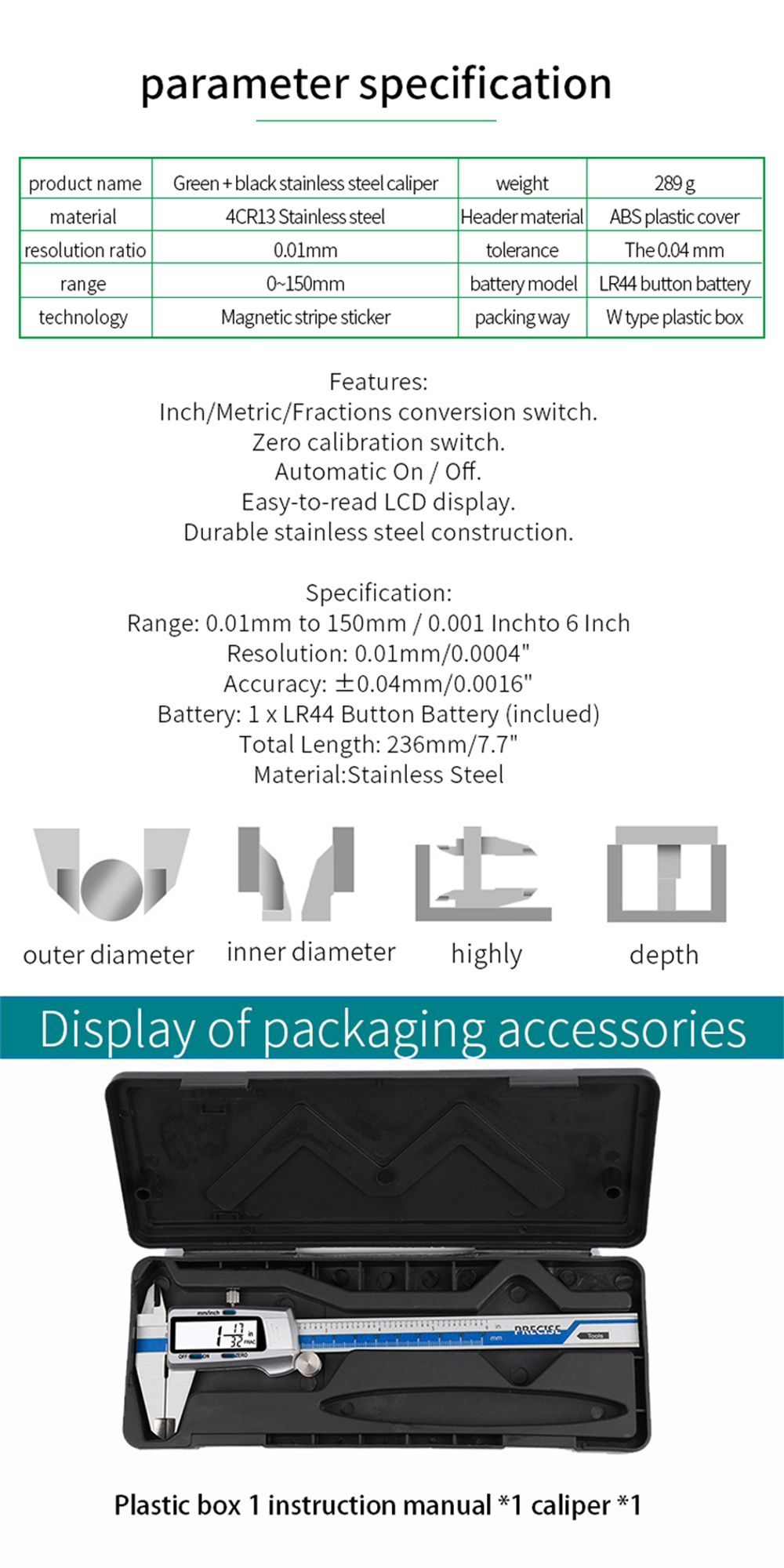 ET52StainlessSteelCaliperMeasuringToolDigitalPrecisionCaliperwithMagneticStripeStickerTechnology001-2008203-8