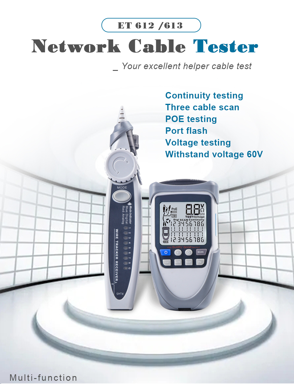 ET613ET612NetworkCableTesterPOETestLineFindingUnder60VNoiselessDigitalSearchStrongAnti-InterferenceT-1978003-1