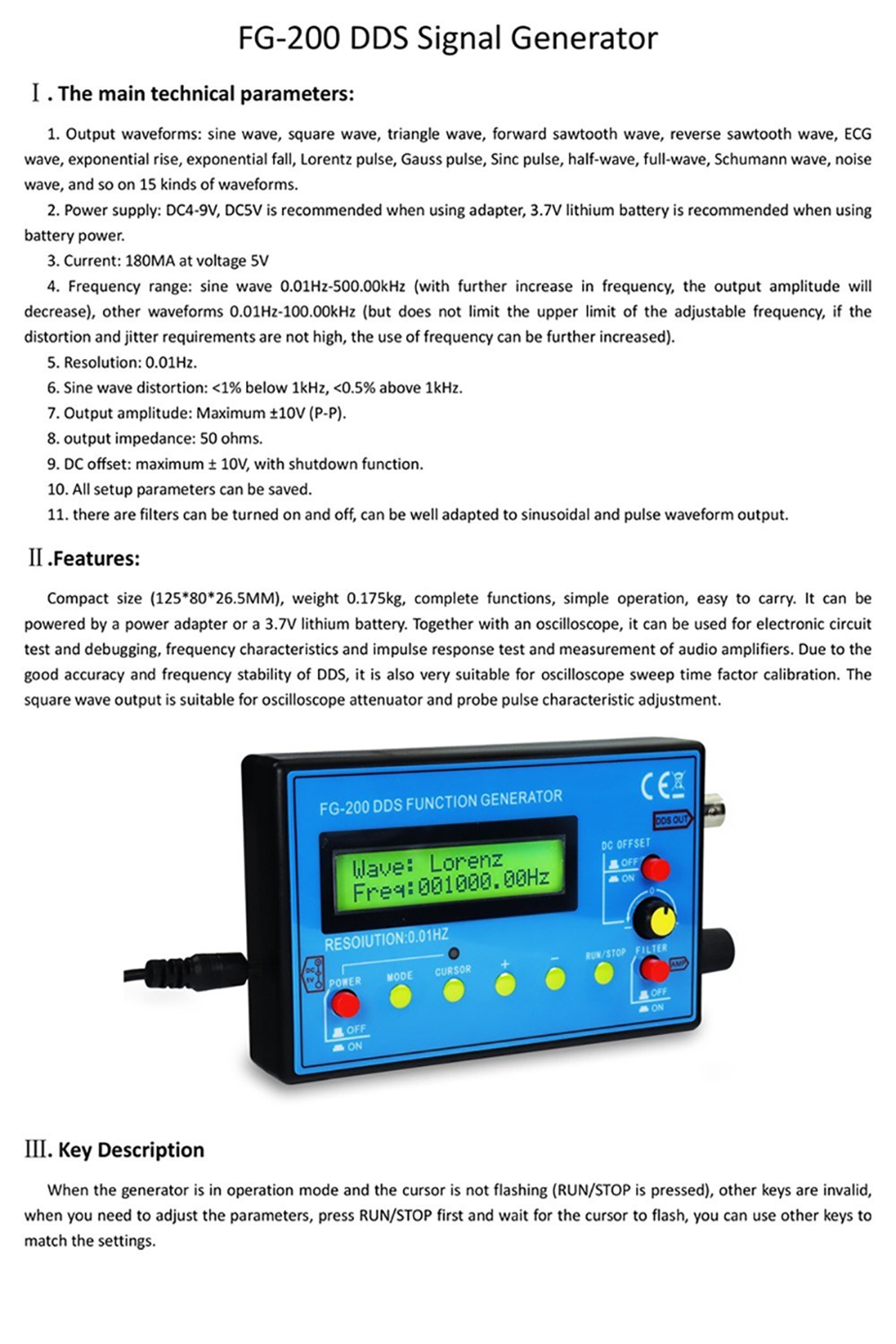 FG-200DDSFunctionSignalGeneratorFrequencyCounter001Hz-500kHzSineSquareSawtoothWaveformOutputCompactP-2015397-1