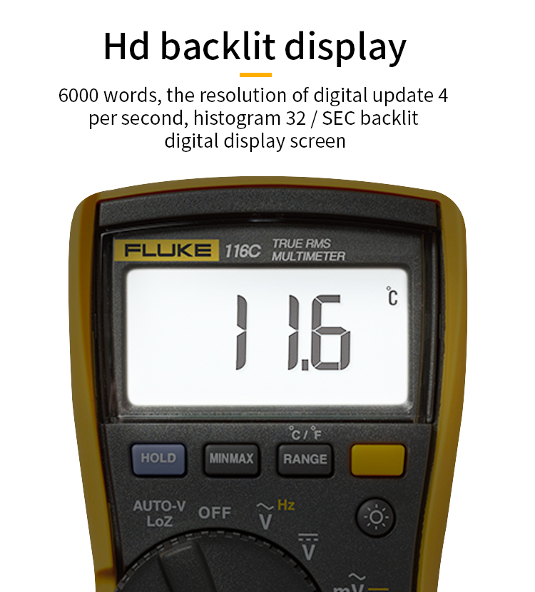 Fluke116CDigitalMultimeterMeasuresACDCVoltageTo600VandACDCCurrentto10AMeasuresResistanceContinuityFr-1988410-3