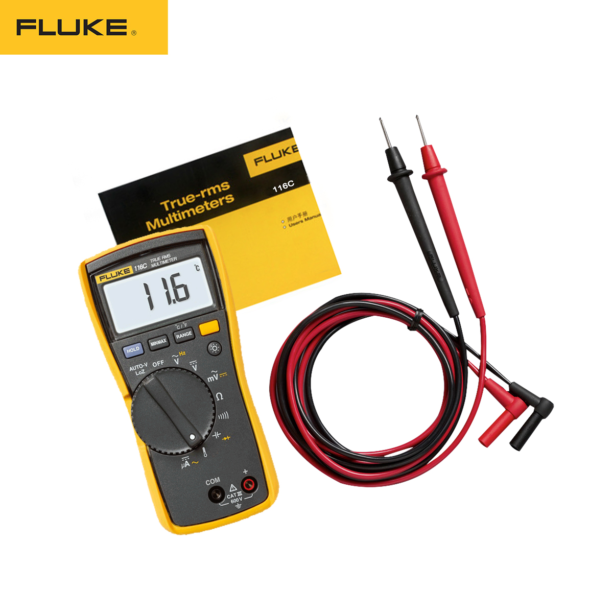 Fluke116CDigitalMultimeterMeasuresACDCVoltageTo600VandACDCCurrentto10AMeasuresResistanceContinuityFr-1988410-9