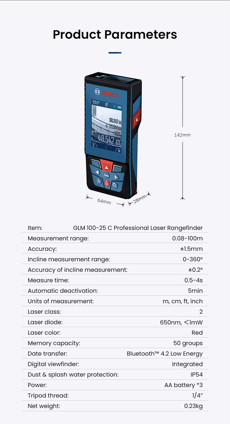 GLM100-25CLaserRangefinder100MetersBluetoothInbuiltCameraProfessionalInOutdoorPreciseDistanceRulerMe-1995596-12