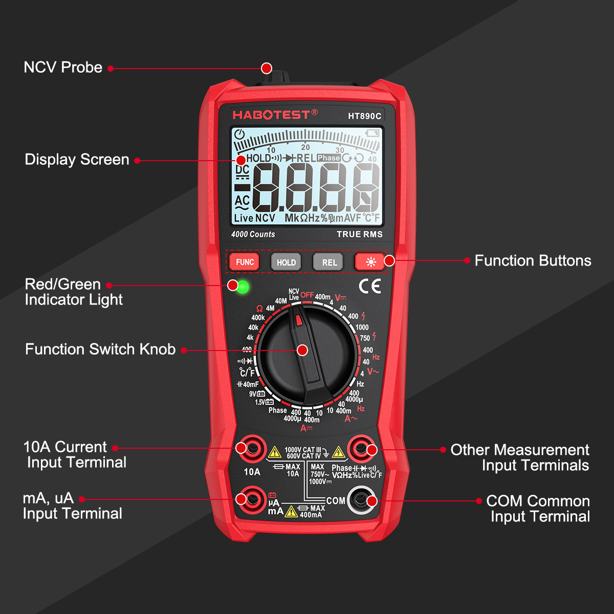 HABOTESTHT890CProfessionalDigitalMultimeterHighPrecisionMeasuresVoltageCurrentResistanceCapacitanceF-2012776-6