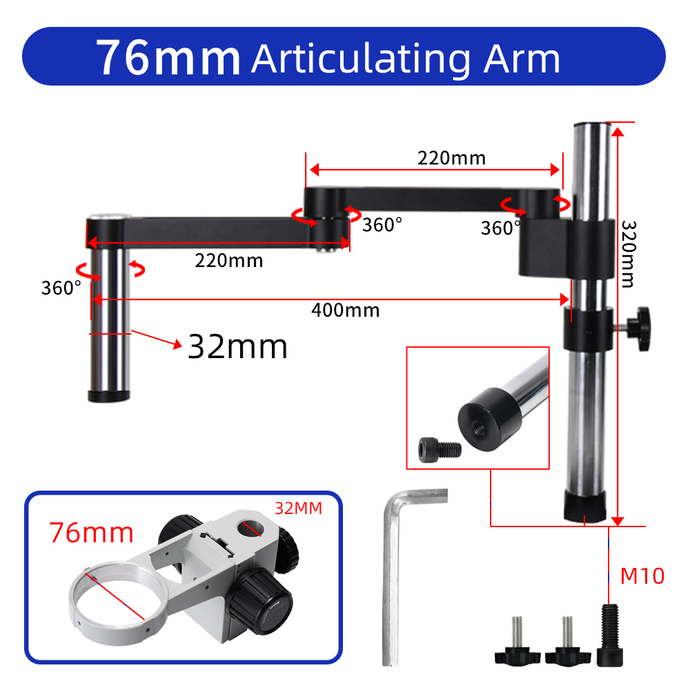 HAYEARArticulatingArmClampMicroscopeBracket76mm50mmFocusingHolderForStereoMicroscopeMonocularlensCam-1987076-10