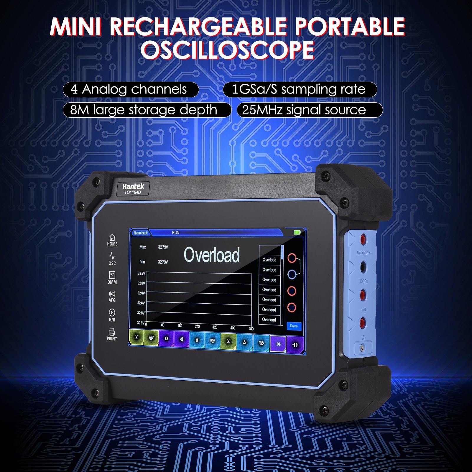 HantekTO1154DRechargeablePortableOscilloscopeMultimeter4-Channel150MHzBandwidth1GSaSSamplingRate8MSt-2002652-1