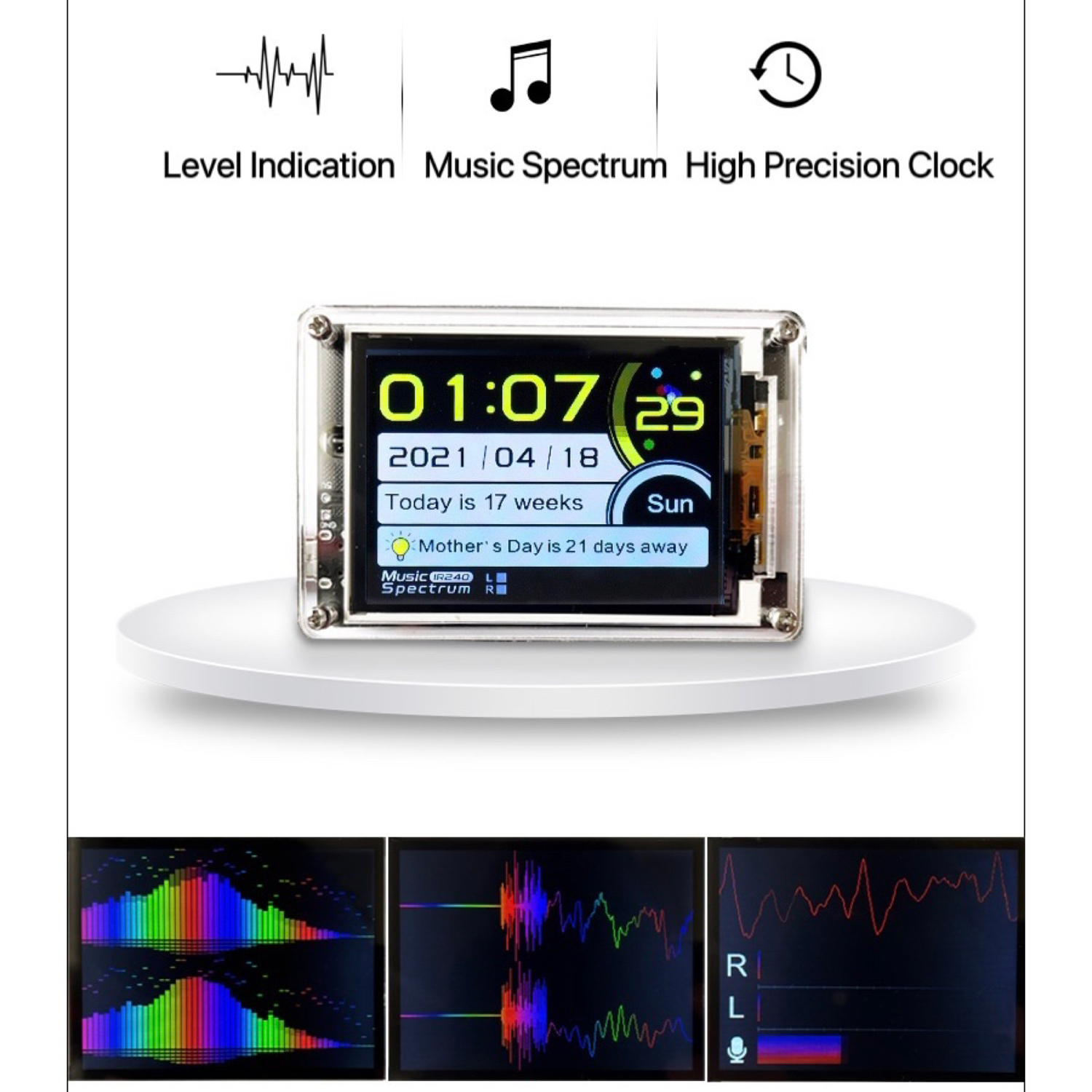 IR240LCDSoundLevelMusicSpectrumClock32-bitProcessor6DisplayModesWirelessMicInputRemoteControlBrightn-2000389-1