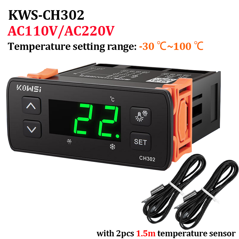 KWS-CH302AC110-220VLEDDigitalThermostatforIncubatorTemperatureControllerDualSensorRefrigerationDefro-1987544-1