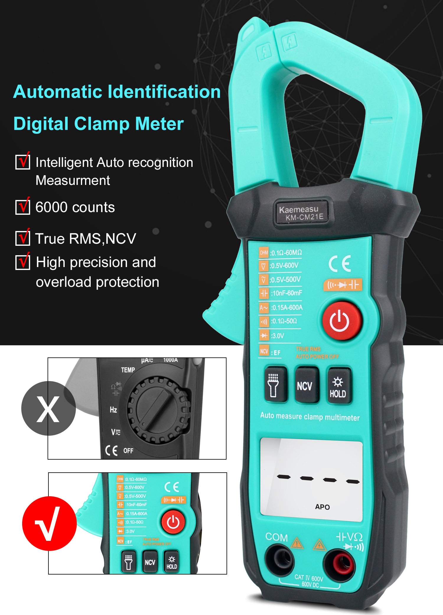 KaemeasuKM-CM21EIntelligentMultifunctionalClampMeterHighPrecisionElectriciansToolforACDCVoltageACCur-1993185-3