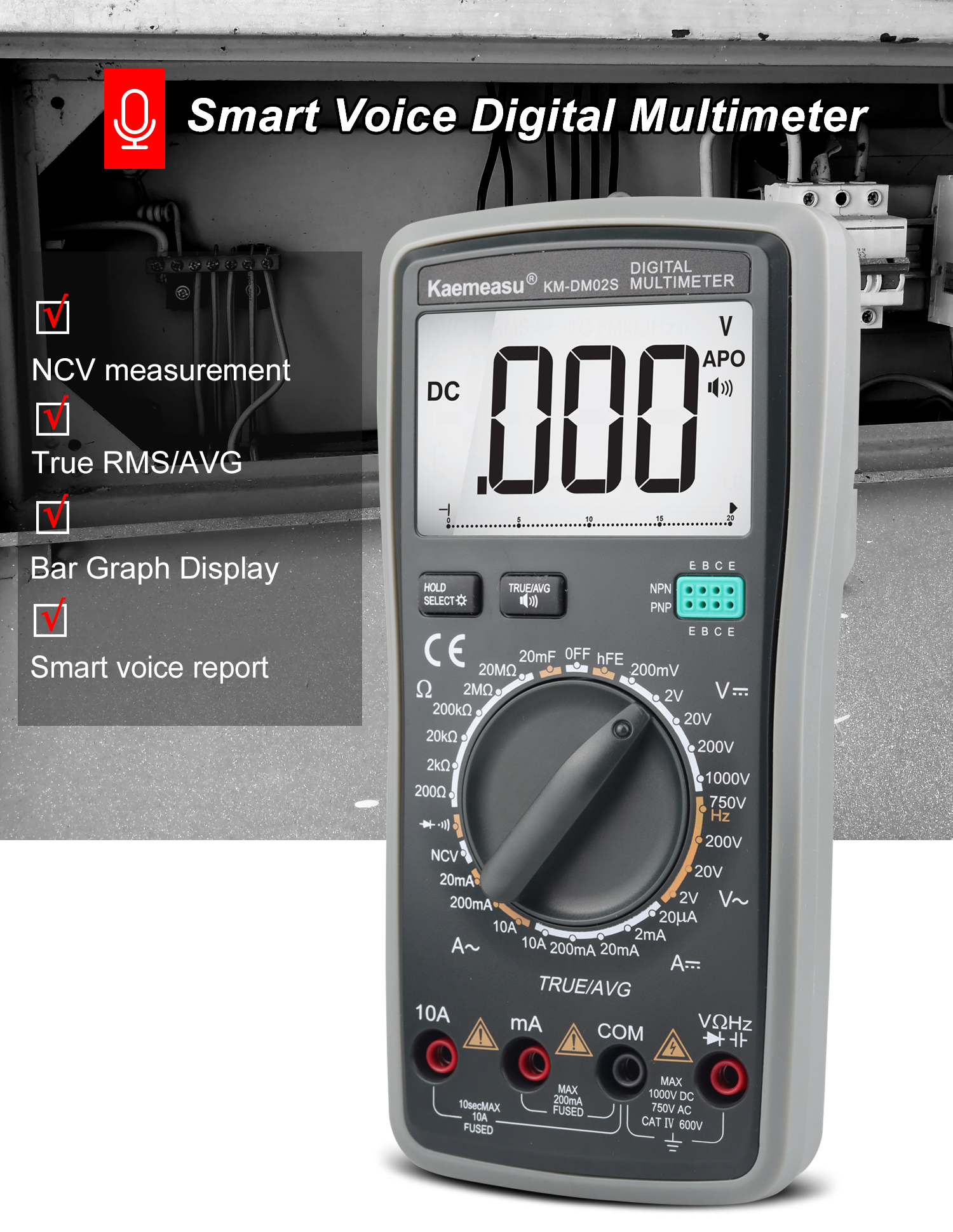 KaemeasuKM-DM02SDigitalMultimeterwithVoiceBroadcastTrueRMSMeasurementNon-ContactVoltageDetectionHigh-1993195-1