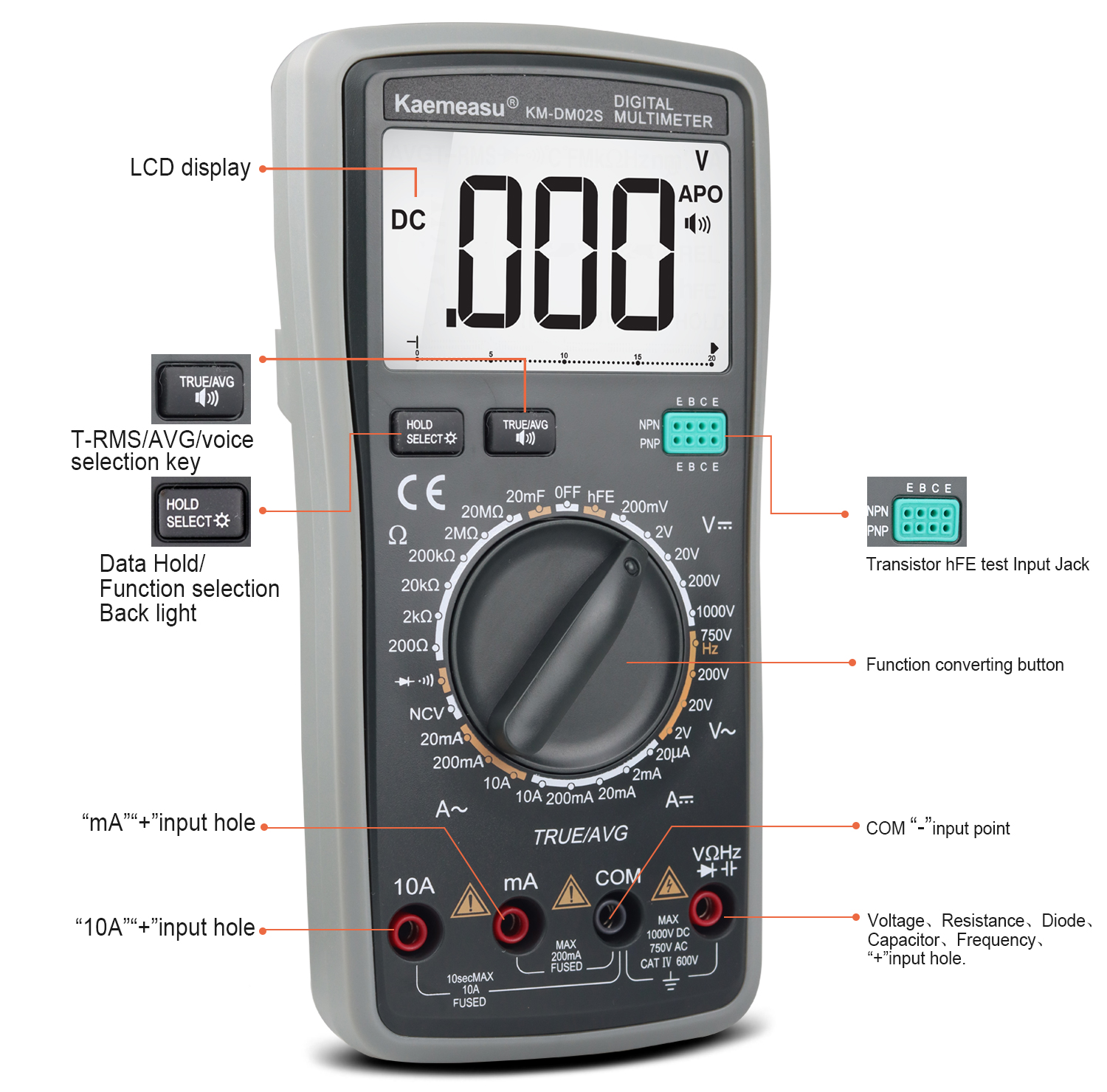 KaemeasuKM-DM02SDigitalMultimeterwithVoiceBroadcastTrueRMSMeasurementNon-ContactVoltageDetectionHigh-1993195-12