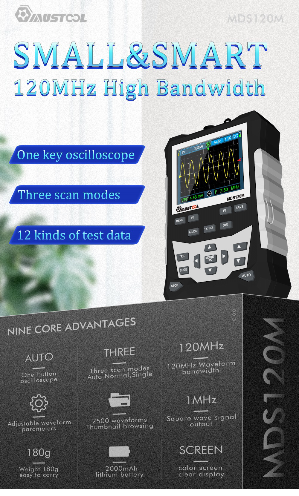 MUSTOOLMDS120MProfessionalDigitalOscilloscope120MHzAnalogBandwidth500MSsSamplingRate320x240LCDScreen-1759856-1