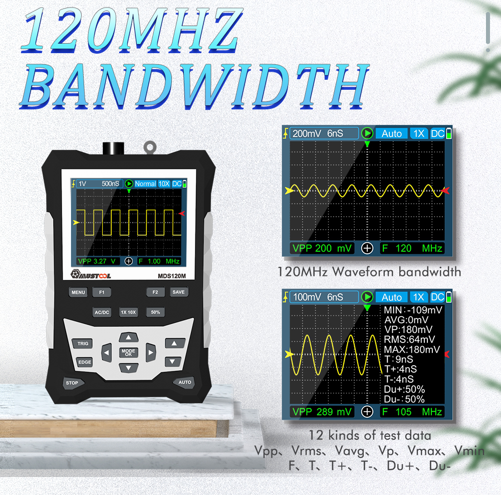 MUSTOOLMDS120MProfessionalDigitalOscilloscope120MHzAnalogBandwidth500MSsSamplingRate320x240LCDScreen-1759856-4