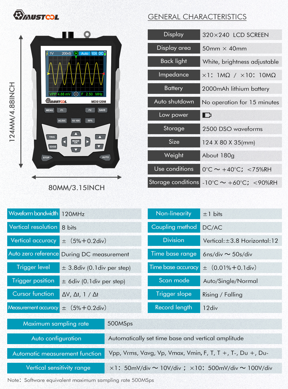 MUSTOOLMDS120MProfessionalDigitalOscilloscope120MHzAnalogBandwidth500MSsSamplingRate320x240LCDScreen-1759856-10