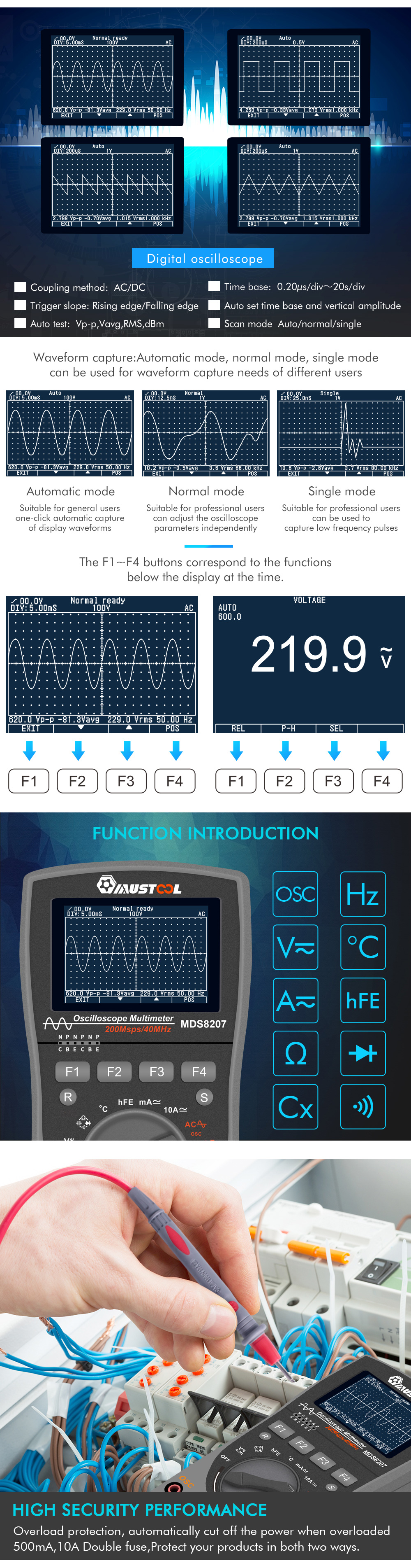 MUSTOOLMDS8207Intelligent2in1Digital40MHz200MspsSOscilloscope6000CountsTrueRMSMultimeter-1496130-6