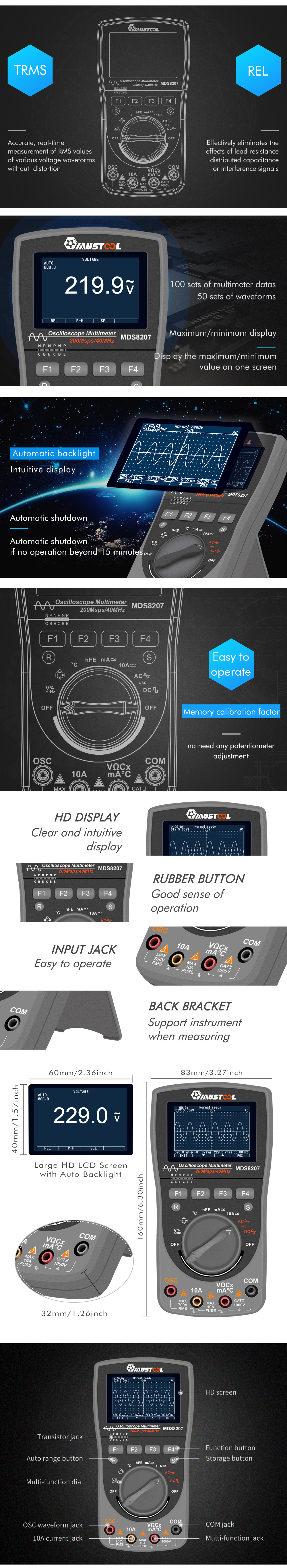 MUSTOOLMDS8207Intelligent2in1Digital40MHz200MspsSOscilloscope6000CountsTrueRMSMultimeter-1496130-7