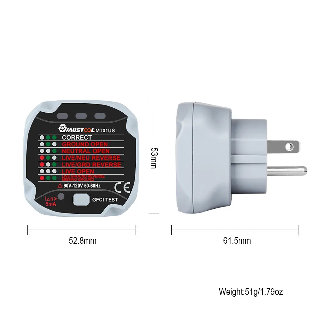 MUSTOOLMT01USSocketTesterLeakageSwitchLiveWireNeutralWireGroundWireTesterUSPlug-1972845-8