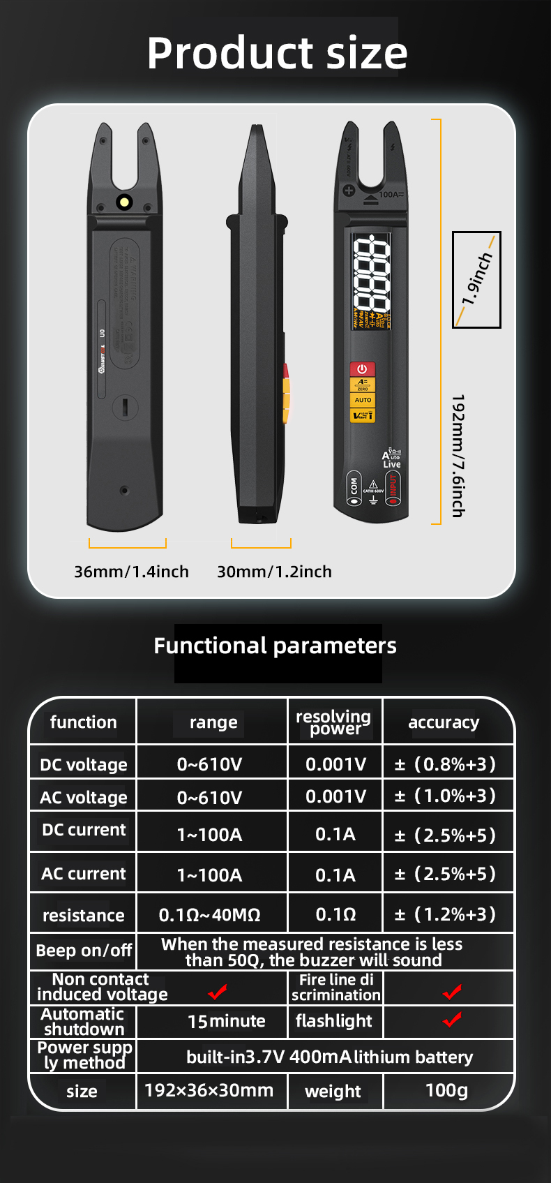 MUSTOOLU0HighPrecisionU-shapedClampMultimeterACDCCurrentVoltageResistanceCapacitanceFrequencyAnalyze-2013479-10