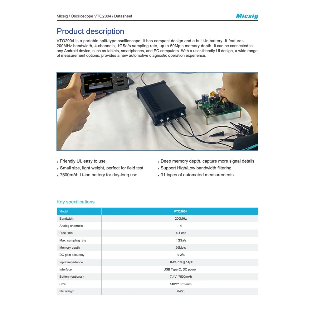 MicsigVTO2004PortableSplit-TypeOscilloscopewith200MHzBandwidth1GSasSamplingRateandHighCapacityBatter-2006481-4