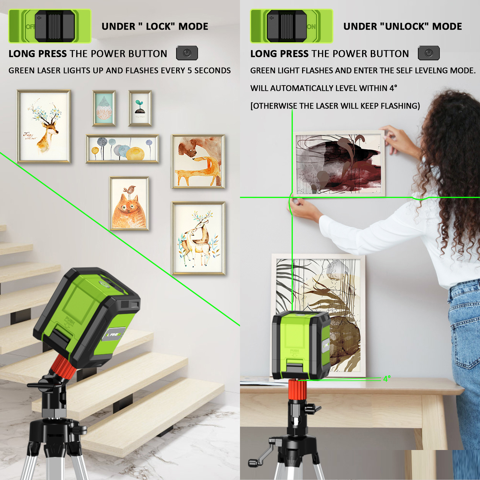 Mini360-DegreeGreenCrossLineLaserLevelwith2400mAhLithiumBatteryVersatileLightModesincludingL-Bracket-2004298-2