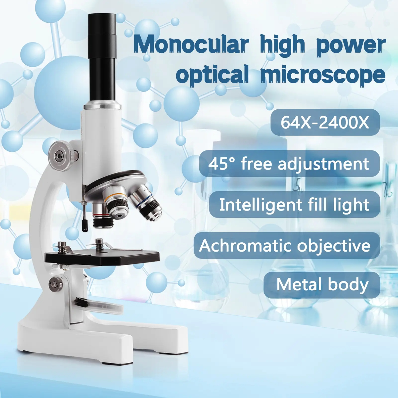 MonocularDigitalOpticalMicroscope64X-2400XwithAdjustableZoomPhoneHolderDesignFillLightCompleteExperi-2010857-1