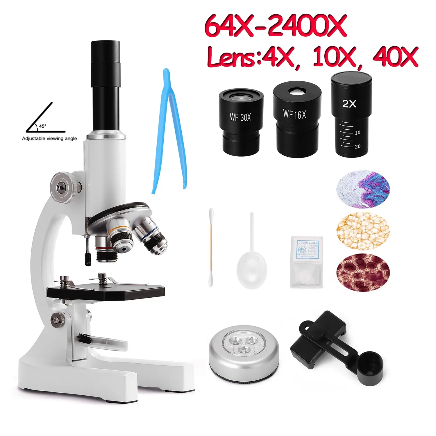 MonocularDigitalOpticalMicroscope64X-2400XwithAdjustableZoomPhoneHolderDesignFillLightCompleteExperi-2010857-2