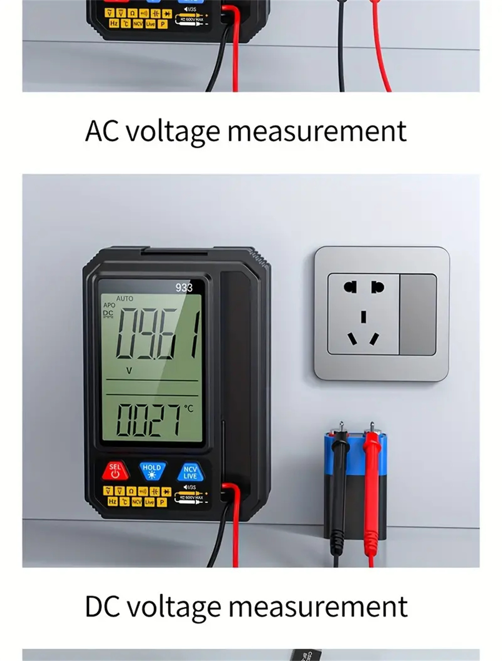 MultifunctionalMultimeter933933SwithIntelligentOverloadProtectionBacklitDisplayLiveNeutralTestingNon-2007512-17