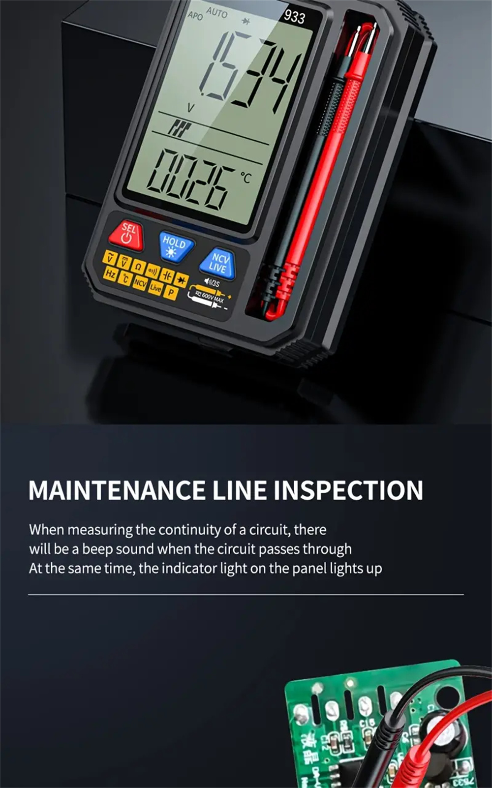 MultifunctionalMultimeter933933SwithIntelligentOverloadProtectionBacklitDisplayLiveNeutralTestingNon-2007512-4