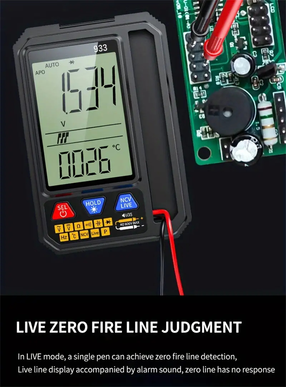 MultifunctionalMultimeter933933SwithIntelligentOverloadProtectionBacklitDisplayLiveNeutralTestingNon-2007512-5