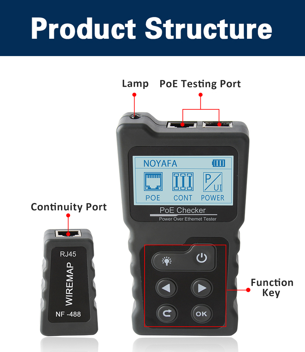 NOYAFANF-488NetworkCableTesterPoESwitchOnlineTestPoEVoltagePolarityCableTrackerLoopTestToolwithLCDDi-1988603-2