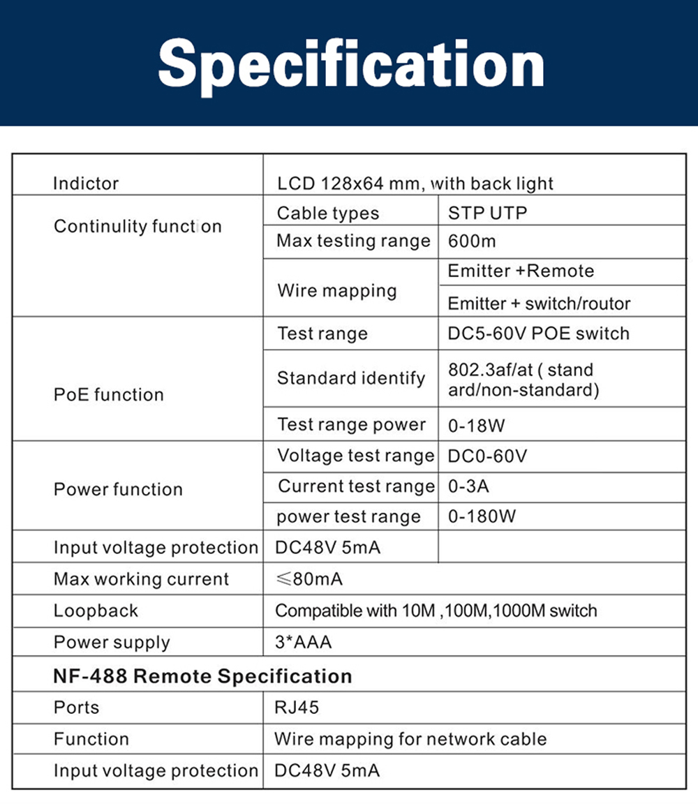 NOYAFANF-488NetworkCableTesterPoESwitchOnlineTestPoEVoltagePolarityCableTrackerLoopTestToolwithLCDDi-1988603-3