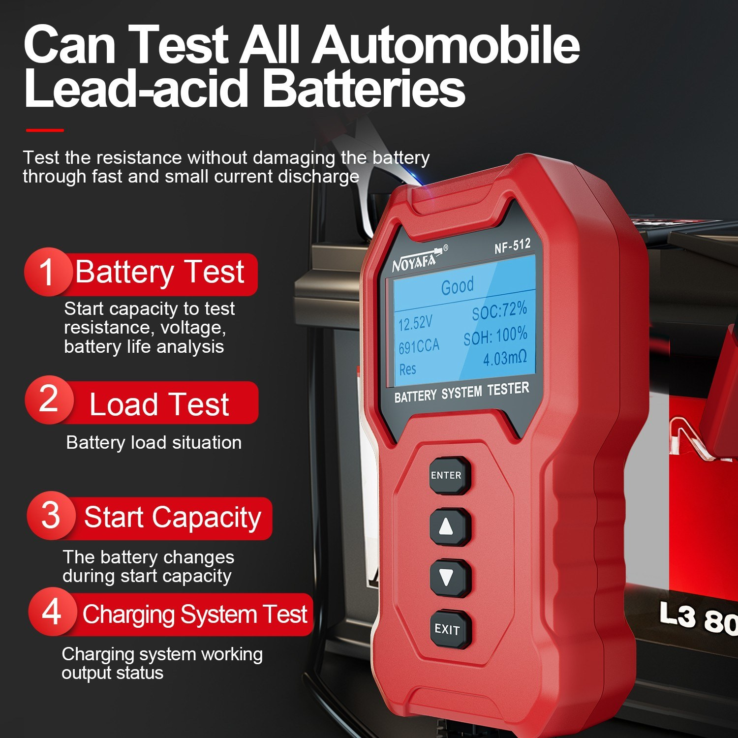 NOYAFANF-512CarBatteryTesterAnalyzerfor12V24VAutomotiveBatteriesQuickLoadCrankingTestDiagnosticToolS-2013488-1