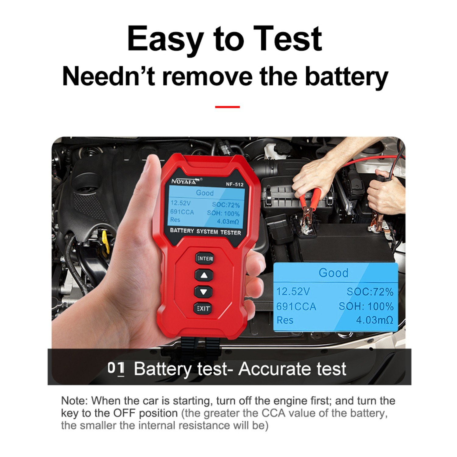 NOYAFANF-512CarBatteryTesterAnalyzerfor12V24VAutomotiveBatteriesQuickLoadCrankingTestDiagnosticToolS-2013488-6