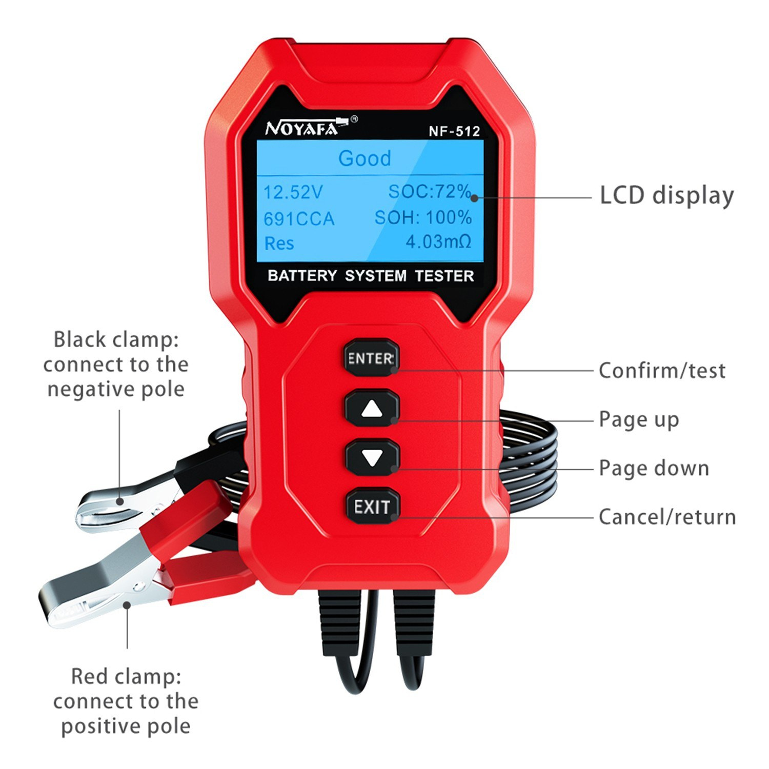 NOYAFANF-512CarBatteryTesterAnalyzerfor12V24VAutomotiveBatteriesQuickLoadCrankingTestDiagnosticToolS-2013488-8