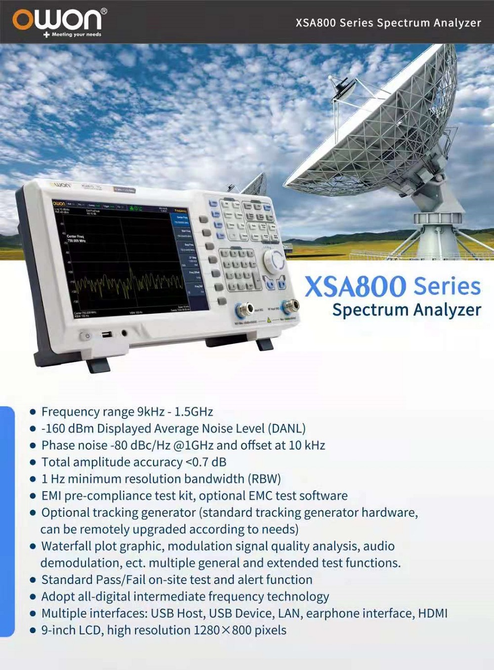 OWONXSA805XSA810XSA8159kHz-15GHz9InchTFTLCDDisplaySpectrumAnalyzerSupportUSBLANHDMICommunicationInte-1923736-1