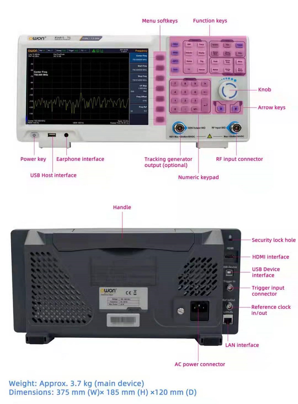 OWONXSA805XSA810XSA8159kHz-15GHz9InchTFTLCDDisplaySpectrumAnalyzerSupportUSBLANHDMICommunicationInte-1923736-5