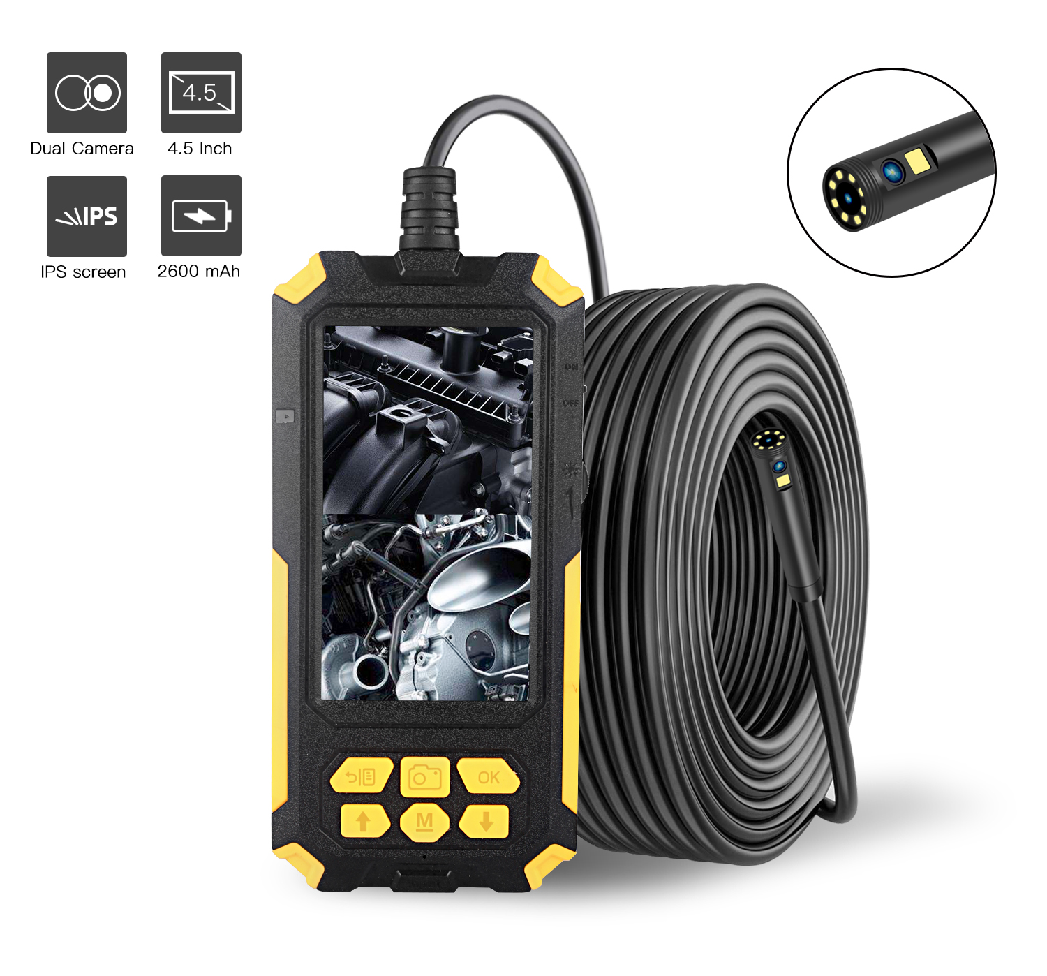 P50558mmDual-lens1080PHD45inchesIPSScreenIndustrialBorescopeIP68WaterproofBorescopewith9LEDLights-1943520-1